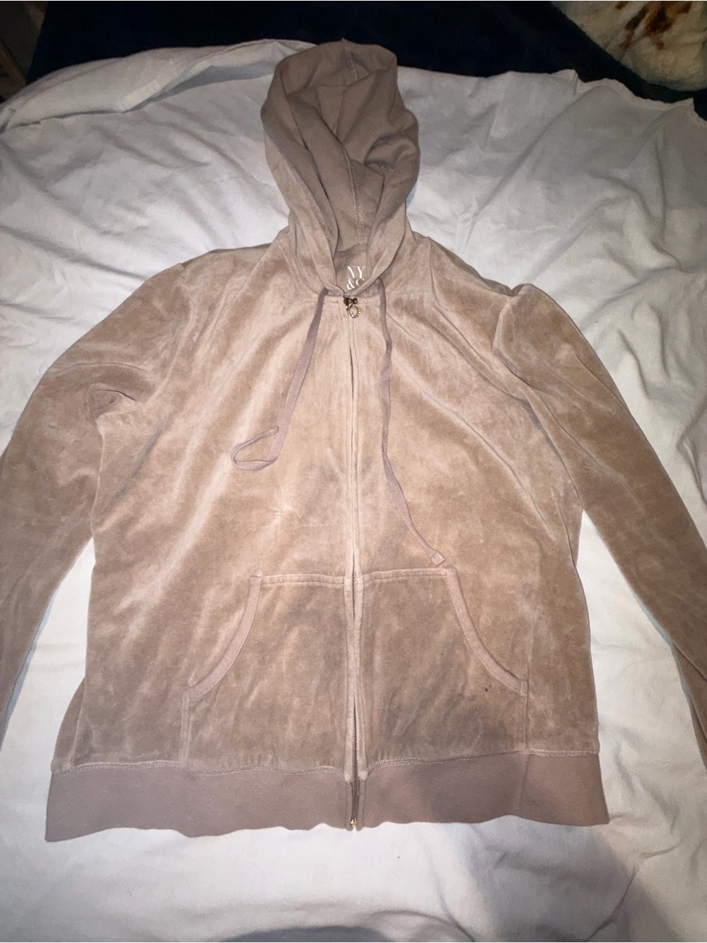 New York & Company Women's Taupe Velour Zip-Up Hoodie